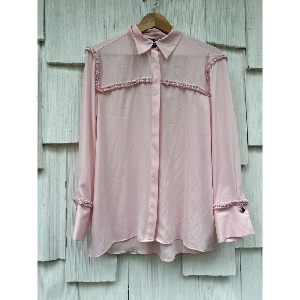 Zara Women's Long Sleeve Pink Collared Textured Combination Shirt, Size M NWT - Picture 3 of 9